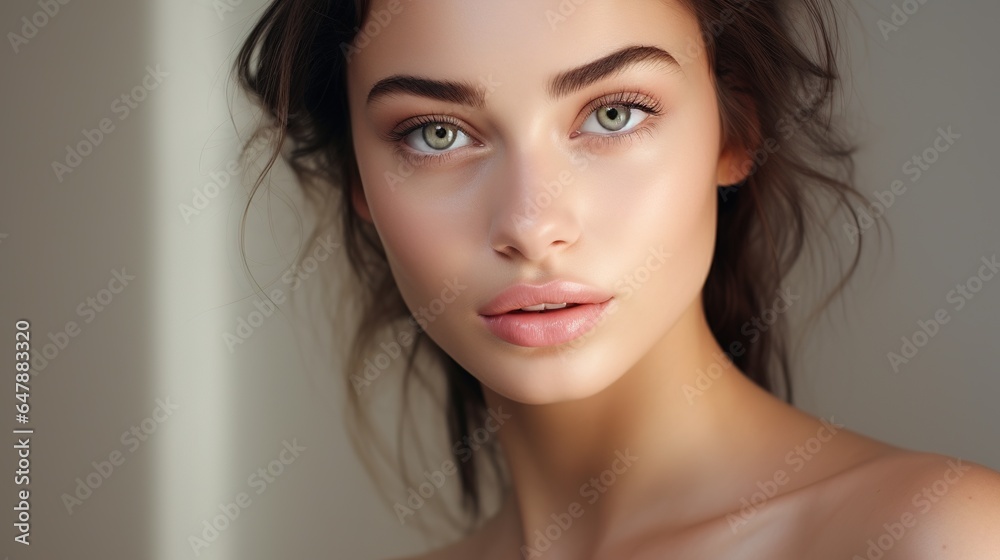 Beautiful woman with perfect make-up on white background. generative ai Beautiful woman with perfect make-up on white background. generative ai