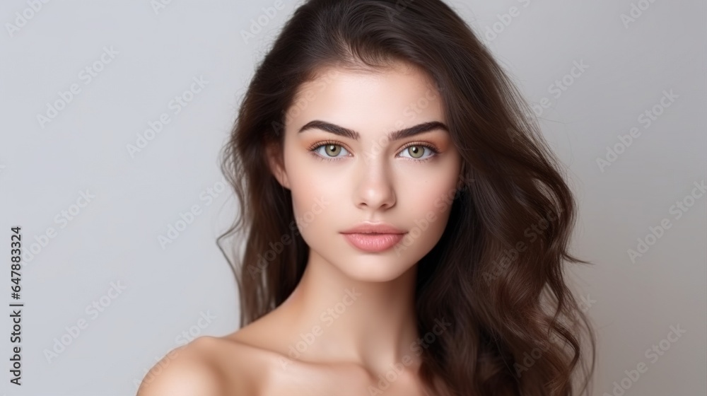 Beauty woman healthy clean skin beautiful female young model. Adult woman portrait on white background, skin care concept, gorgeous skin. on white background. generative ai Beauty woman healthy clean skin beautiful female young model. Adult woman portrait on white background, skin care concept, gorgeous skin. on white background. generative ai