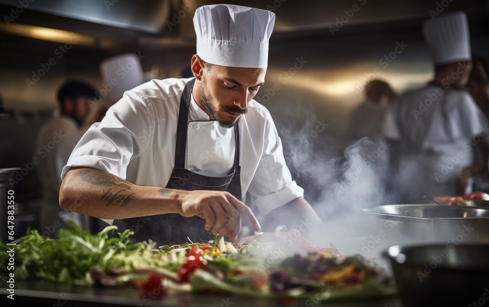 Chef cooking on the kitchen. Generative AI Chef cooking on the kitchen. Generative AI