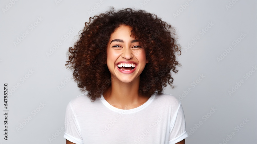 portrait of a beauty young woman smiling isolated on white  background. generative ai - obrazy, fototapety, plakaty 