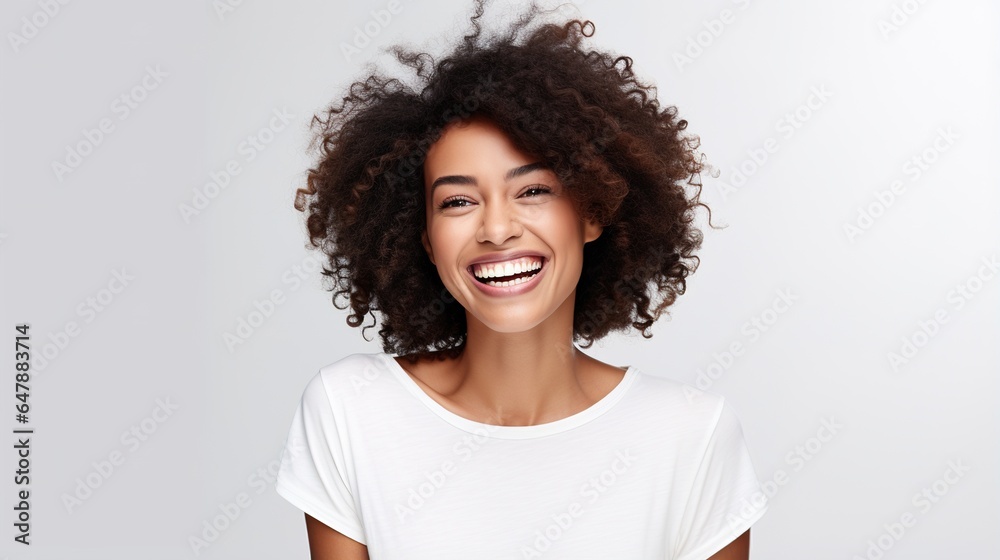 portrait of a beauty young woman smiling isolated on white  background. generative ai - obrazy, fototapety, plakaty 