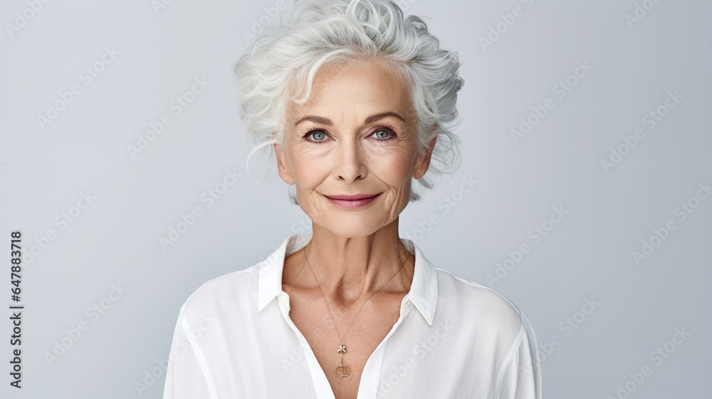 portrait of a beauty senior woman isolated on white background. generative ai