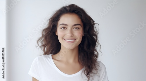 Happy brunette woman with a beautiful smile, joyfully posing for a portrait © WS Studio 1985