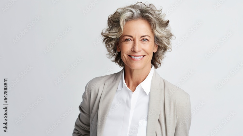 Portrait of a senior woman standing on studio background. generative ai Portrait of a senior woman standing on studio background. generative ai
