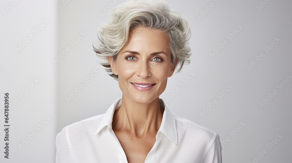 Portrait of a senior woman isolated on white background. generative ai