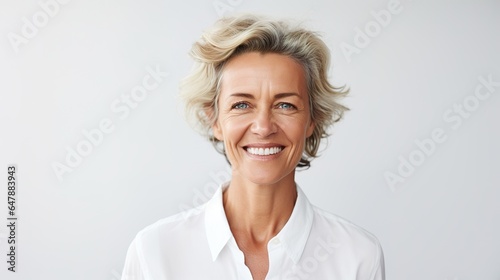Portrait of a senior woman standing on studio background. generative ai