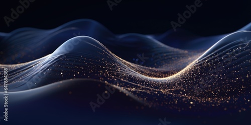 A blue and gold abstract wave background. Photorealistic AI.