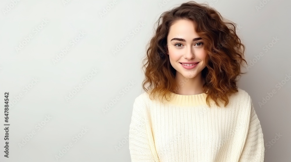 Smiling beautiful young woman looking at camera on white background Smiling beautiful young woman looking at camera on white background