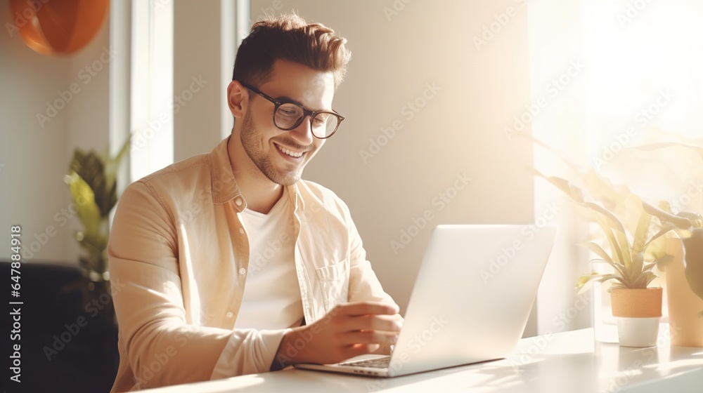 person working on laptop computer in the office. generative ai person working on laptop computer in the office. generative ai