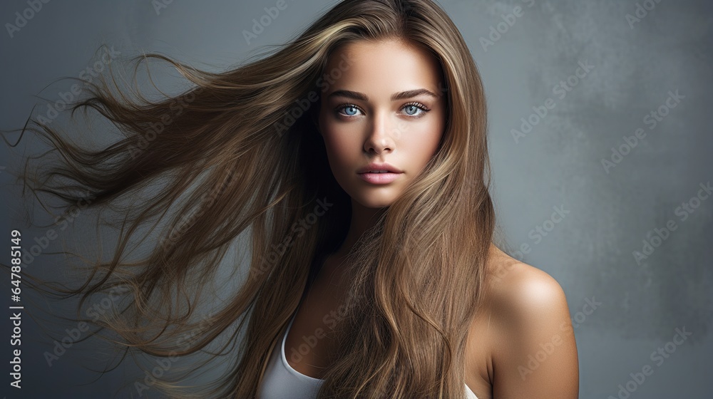 Portrait of a beautiful woman with long hair with makeup. generative ai Portrait of a beautiful woman with long hair with makeup. generative ai
