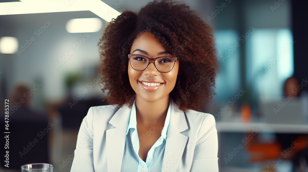 Smiling businesswoman sitting at her desk with her arms folded. Smiling businesswoman sitting at her desk with her arms folded.