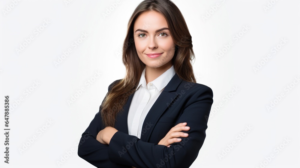 portrait of a professional businesswoman standing with her arms crossed isolated on white background portrait of a professional businesswoman standing with her arms crossed isolated on white background