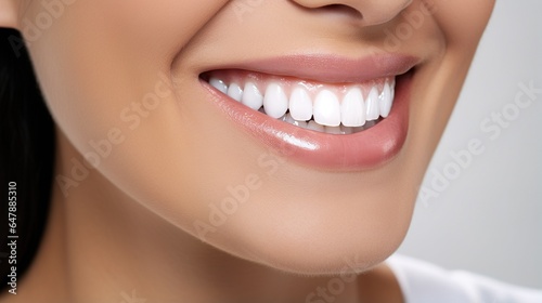 Woman face  beauty and natural dental veneers in studio background. Oral health  healthcare or woman model happy mouth with clean teeth hygiene. generative ai