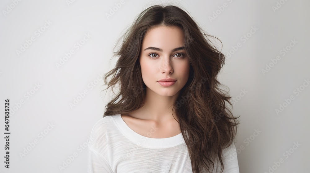 Beautiful woman face close up studio on white. generative ai Beautiful woman face close up studio on white. generative ai