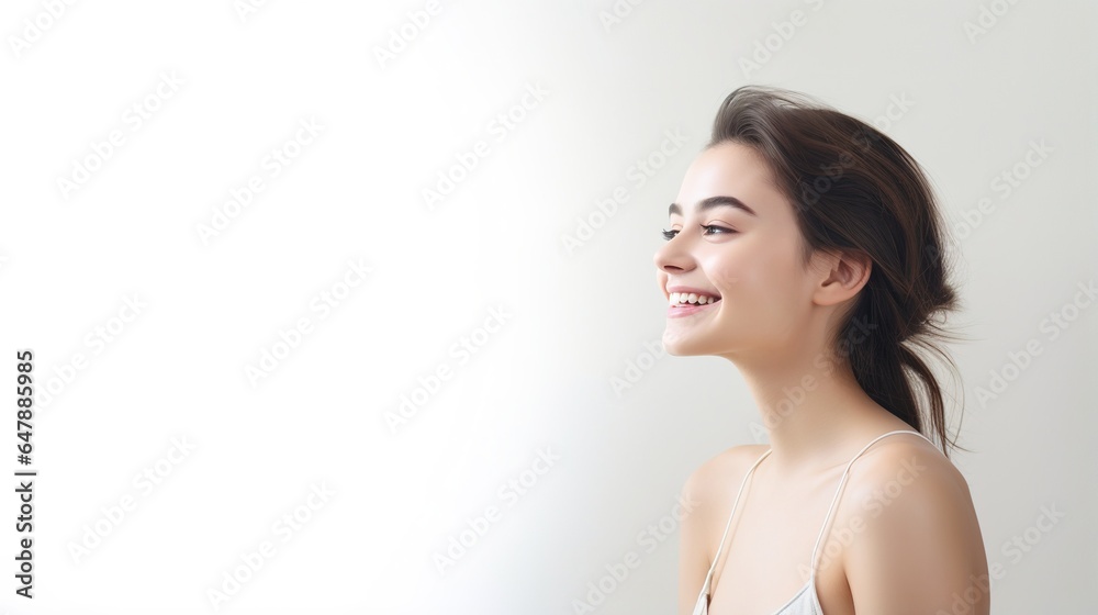 cheerful girl receives a beauty treatment. Beautiful natural woman contemplating the copy space, spa, and wellness concept. generative ai cheerful girl receives a beauty treatment. Beautiful natural woman contemplating the copy space, spa, and wellness concept. generative ai