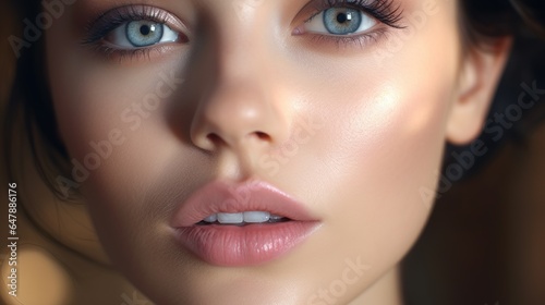 Woman with gorgeous eyes and lips and Makeup, portrait spa natural beautiful. generative ai