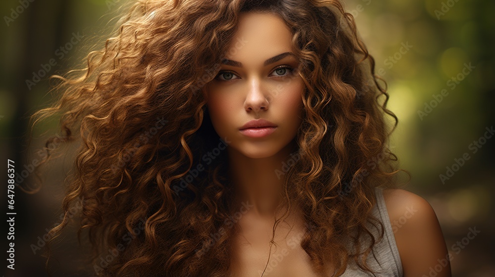 Fototapeta premium portrait of beautiful woman brunette with a long shiny hair, hair spa treatment
