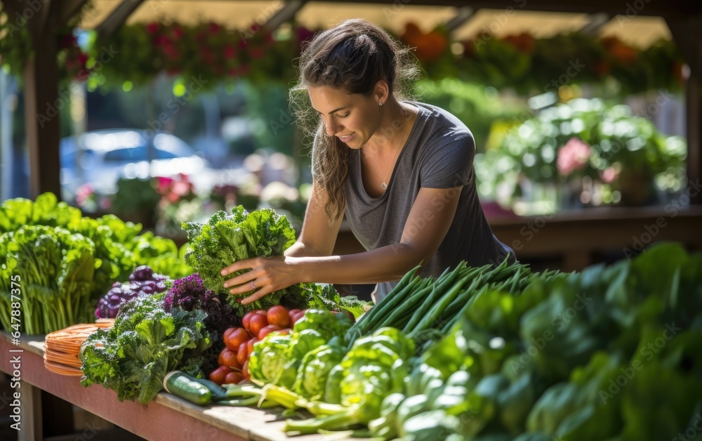 Shopper at a local farmers' market, browsing fresh produce. Generative AI Shopper at a local farmers' market, browsing fresh produce. Generative AI