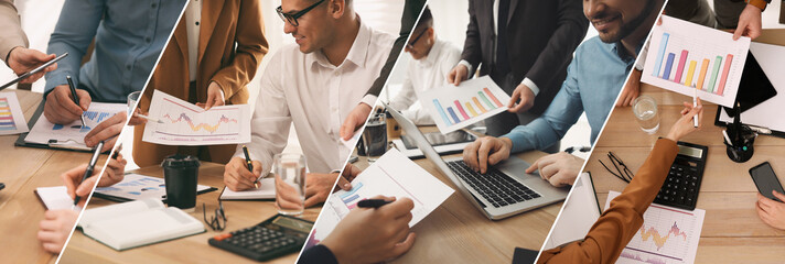 Marketing. Collage with photos of businesspeople working, banner design