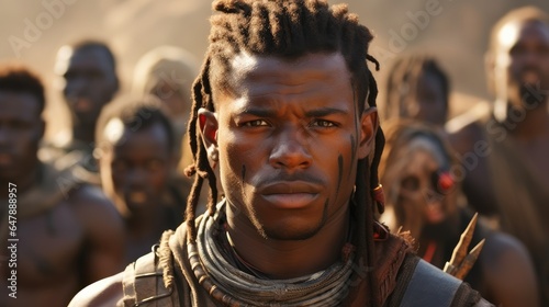 Portrait of black African person standing in his tribe