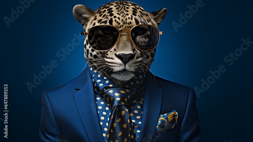 Construct a debonair cheetah with sophisticated specs  striking a pose on a luxurious indigo backdrop.