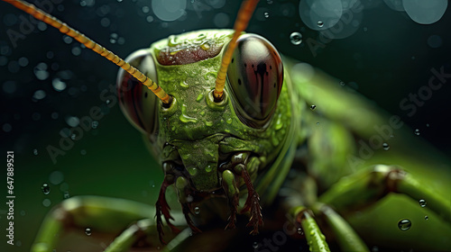 Macro camera view of a grasshopper's face © Xavier