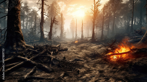 Ruined forest with scorched trees