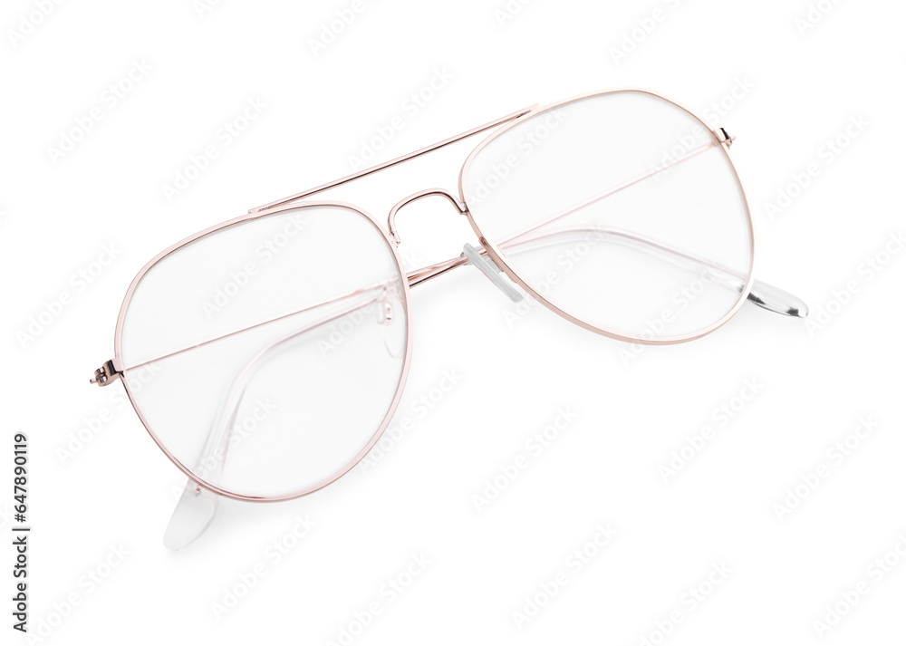 Stylish glasses with metal frame isolated on white Stylish glasses with metal frame isolated on white