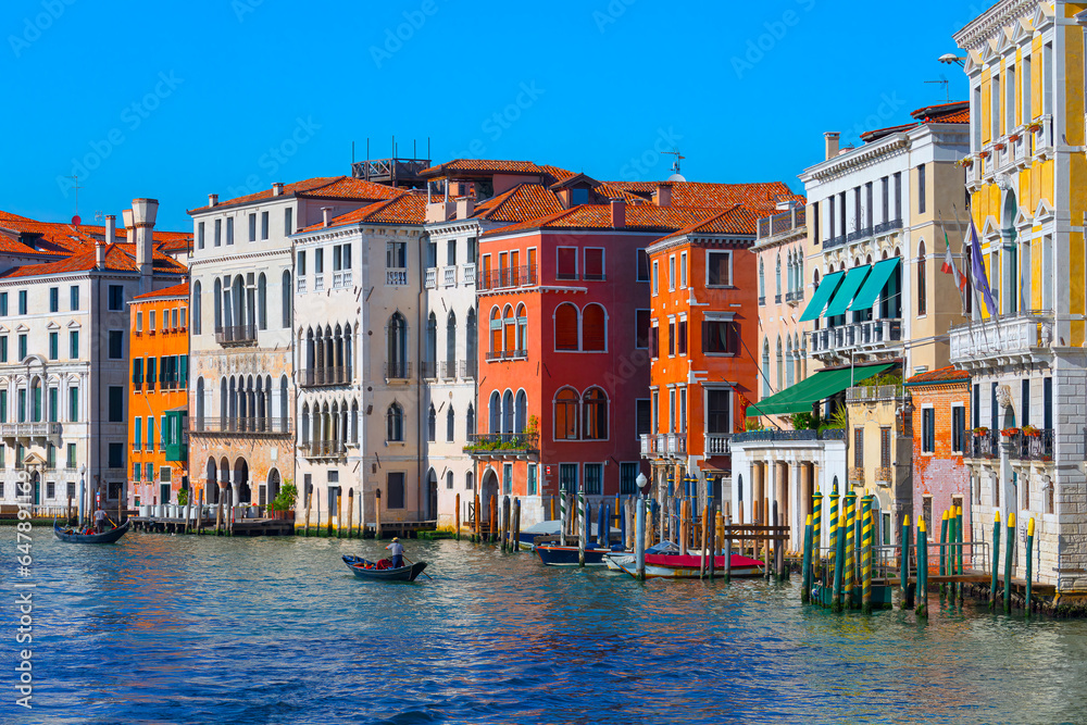 Colorful houses on Grand Canal in Venice, Italy. Typical Venezia Scenery