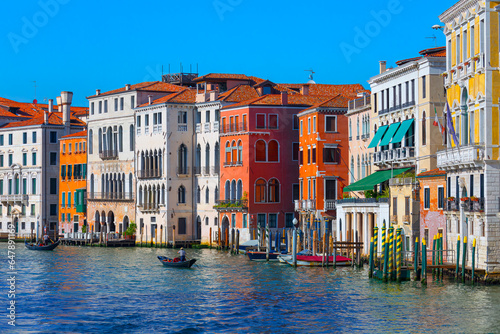 Colorful houses on Grand Canal in Venice, Italy. Typical Venezia Scenery