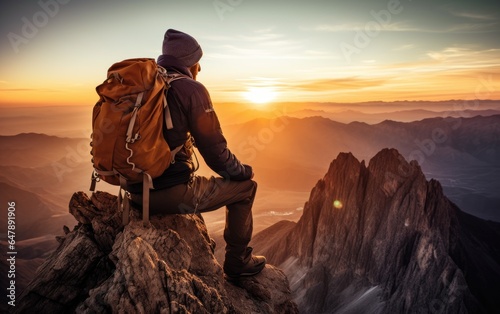 Hiker on a peak at sunrise....