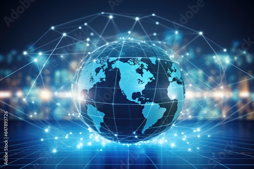 Global connectivity, exploring the futuristic cyberspace network, the smart city grid and 5g or 6g evolution, a worldwide web of intelligence, IoT, cloud computing, Generative AI. © Qwerty Quality