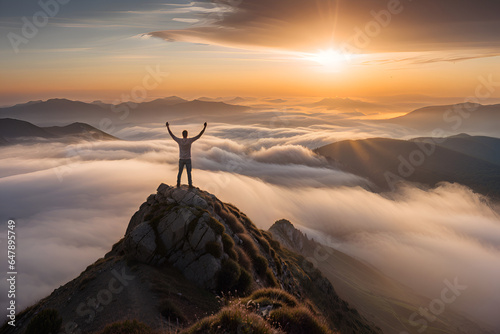 A man standing on mountain top triumphantly © Maddy Tsukasa
