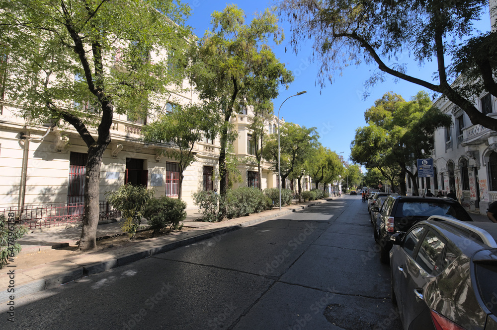 Street of Santiago (Chile) during sunny spring day