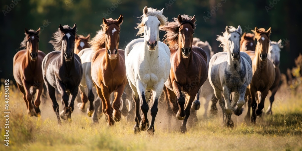 Fototapeta premium Horses free run gallop. Generative AI