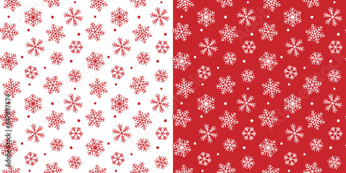 Christmas red snowflake seamless repeat vector patterns