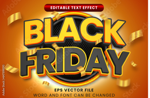 Black friday sale promotion golden and black 3d editable vector text effect