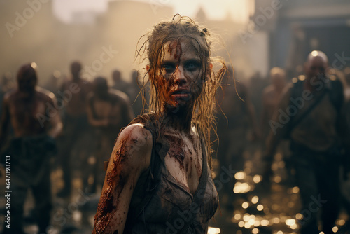 Fictional human between zombie scene photo