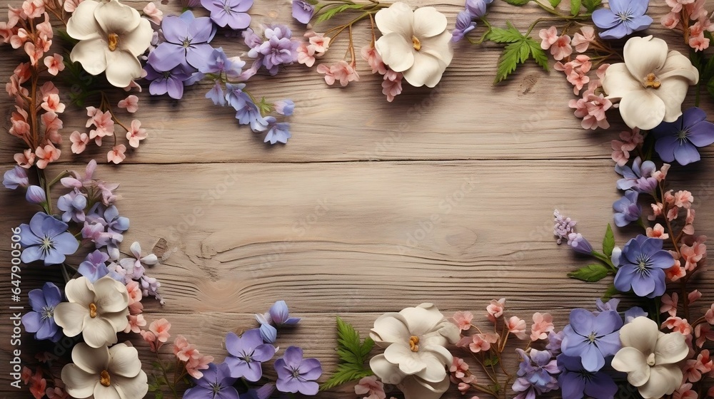 background from Rustic wooden frame with floral accents
