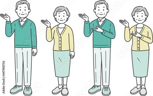 案内をする高齢者男女　斜め
