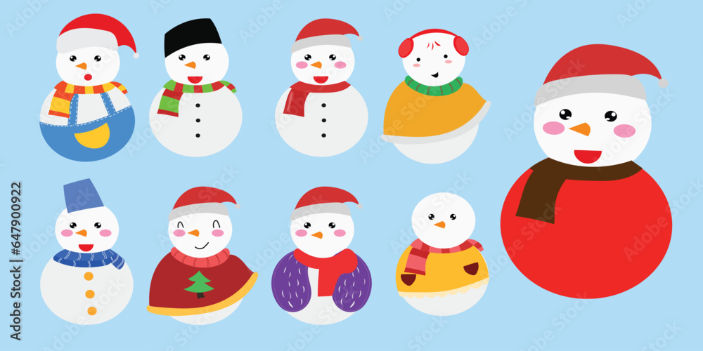 set of adorable cute snowman variant costum isolated on white background