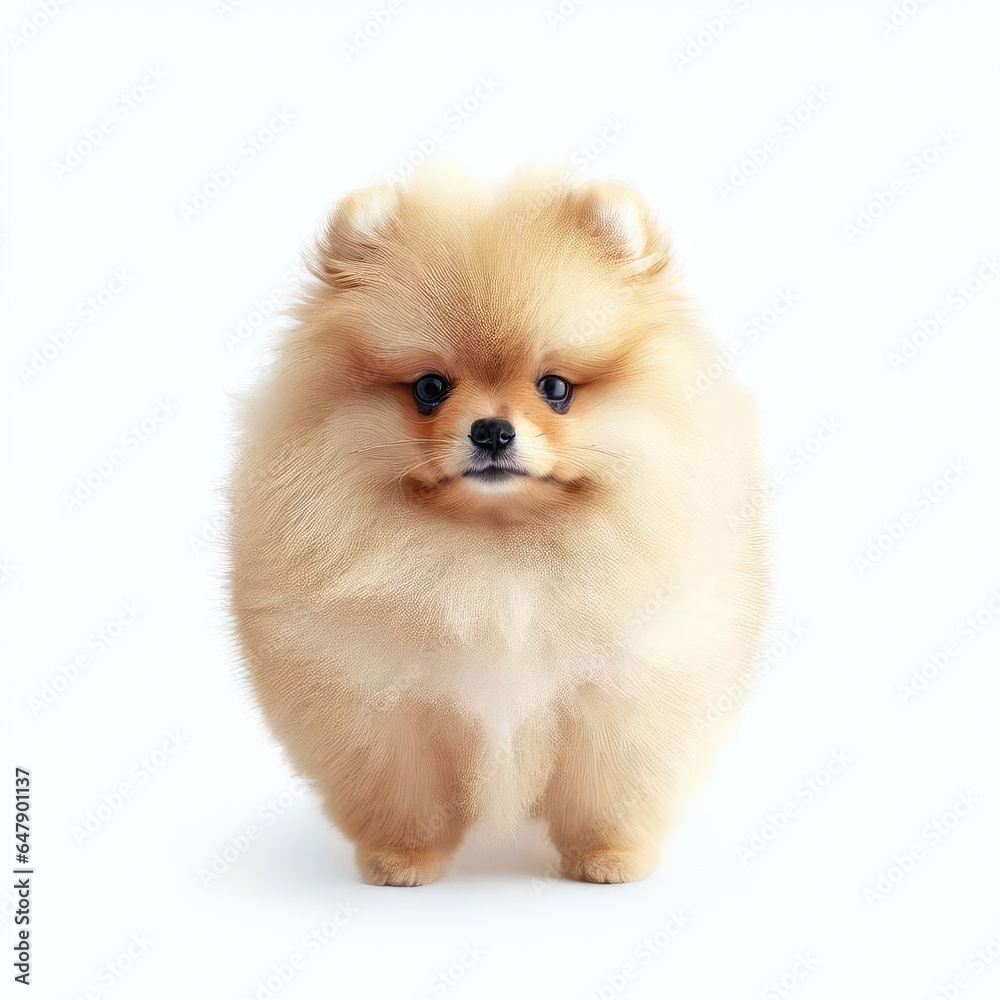Pomeranian Pup's Endearing Look, Generative AI