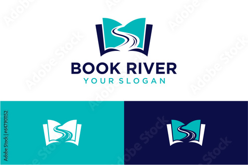 book logo design with river