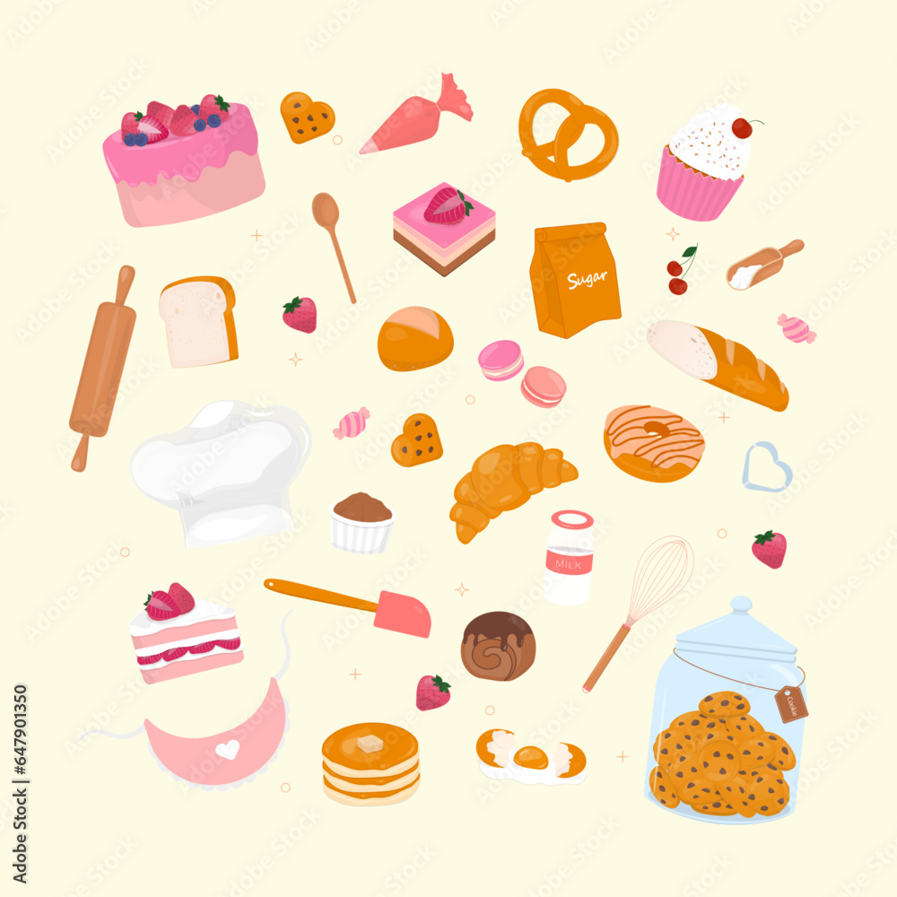 Sweet bakery banner with cooking utensils 