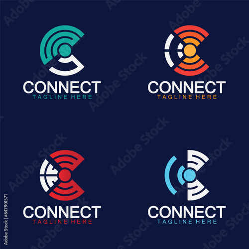 Letter c connection logo with signal design vector illustration
