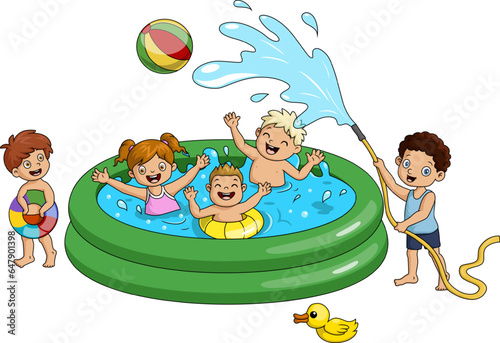 Cute children cartoon playing in water park