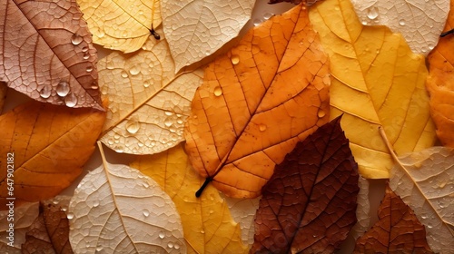 Unique autumn leaf patterns and textures up close
