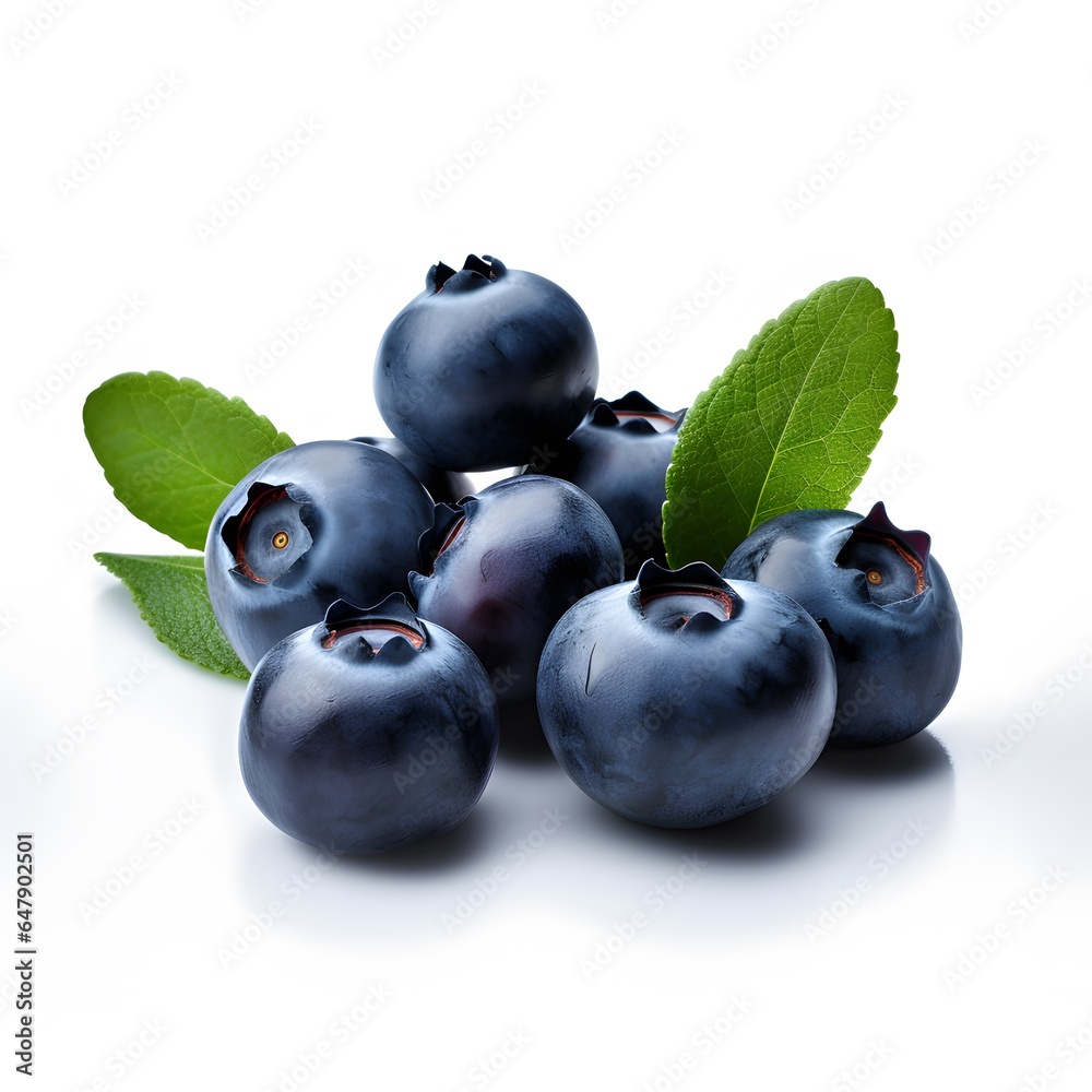 blueberries with leaves isolated on white blueberries with leaves isolated on white