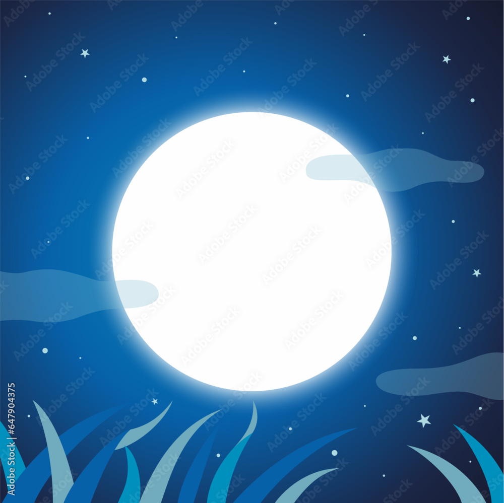Naklejka premium Autumn mid night with full moon landscape background. 