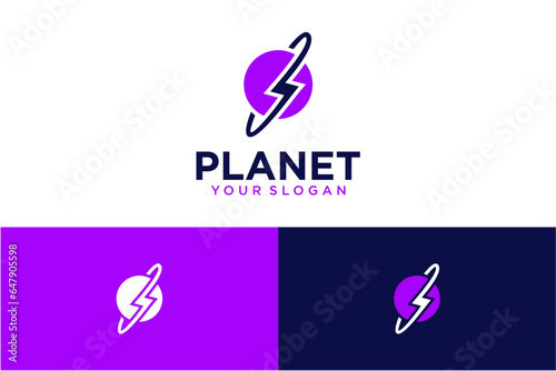 planet logo design with lightning